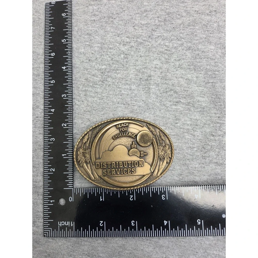 Vintage Jostens Reach for Excellence Sun Moon Rainbow Pewter Belt Buckle